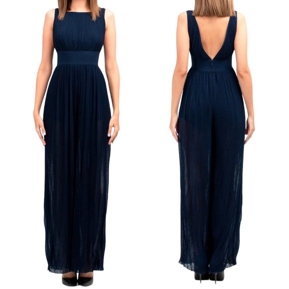 Misha Collection Larissa Pantsuit Deep V-Back Sleeveless Pleated Jumpsuit Size 6 - Picture 2 of 16